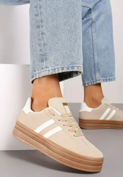 Beżowe Klasyczne Sneakersy na Niewysokiej Platformie Terilee