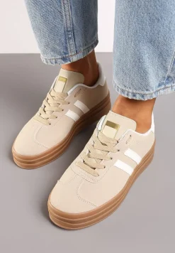 Beżowe Klasyczne Sneakersy na Niewysokiej Platformie Terilee