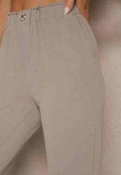 Beżowe Klasyczne Spodnie Regular Waist z Gumką w Pasie Tilomira