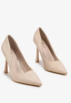 Beżowe Klasyczne Szpilki z Imitacji Skóry ze Szpiczastymi Noskami Vionara