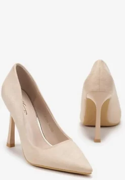 Beżowe Klasyczne Szpilki z Imitacji Skóry ze Szpiczastymi Noskami Vionara