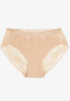 Beżowe Koronkowe Majtki Figi z Bawełny Kelista