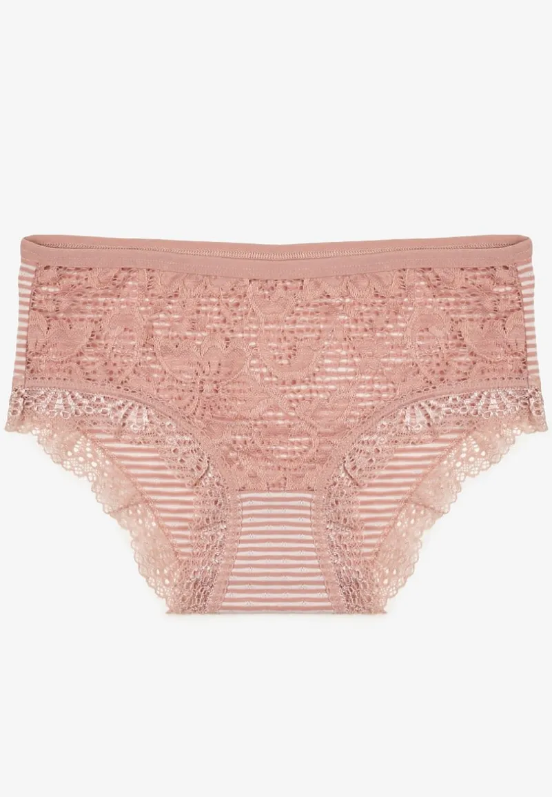 Beżowe Koronkowe Majtki Figi z Bawełny Kathrin