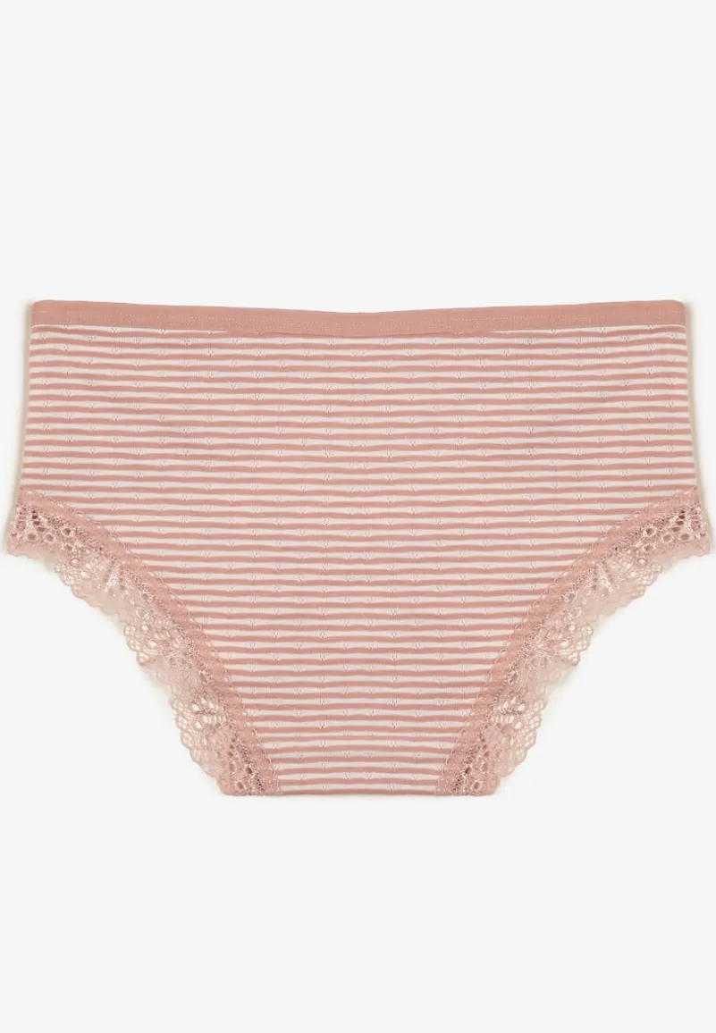 Beżowe Koronkowe Majtki Figi z Bawełny Kathrin