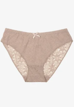Beżowe Koronkowe Majtki Typu Figi z Ozdobną Kokardką Nilwia