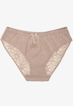 Beżowe Koronkowe Majtki Typu Figi z Ozdobną Kokardką Nilwia
