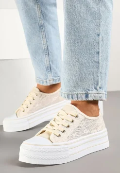 Beżowe Koronkowe Trampki Vices na Podwójnej Podeszwie Telosira