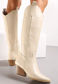 Beżowe Kozaki Kowbojki przed Kolano na Stożku Florra