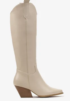 Beżowe Kozaki Kowbojki przed Kolano na Stożku Florra