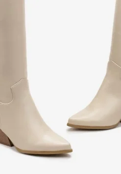 Beżowe Kozaki Kowbojki przed Kolano na Stożku Florra