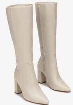 Beżowe Kozaki na Obcasie ze Szpiczastym Noskiem Geldona