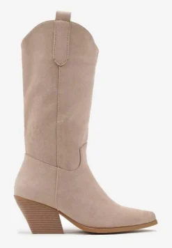 Beżowe Kozaki na Stożku w Stylu Kowbojek Naures