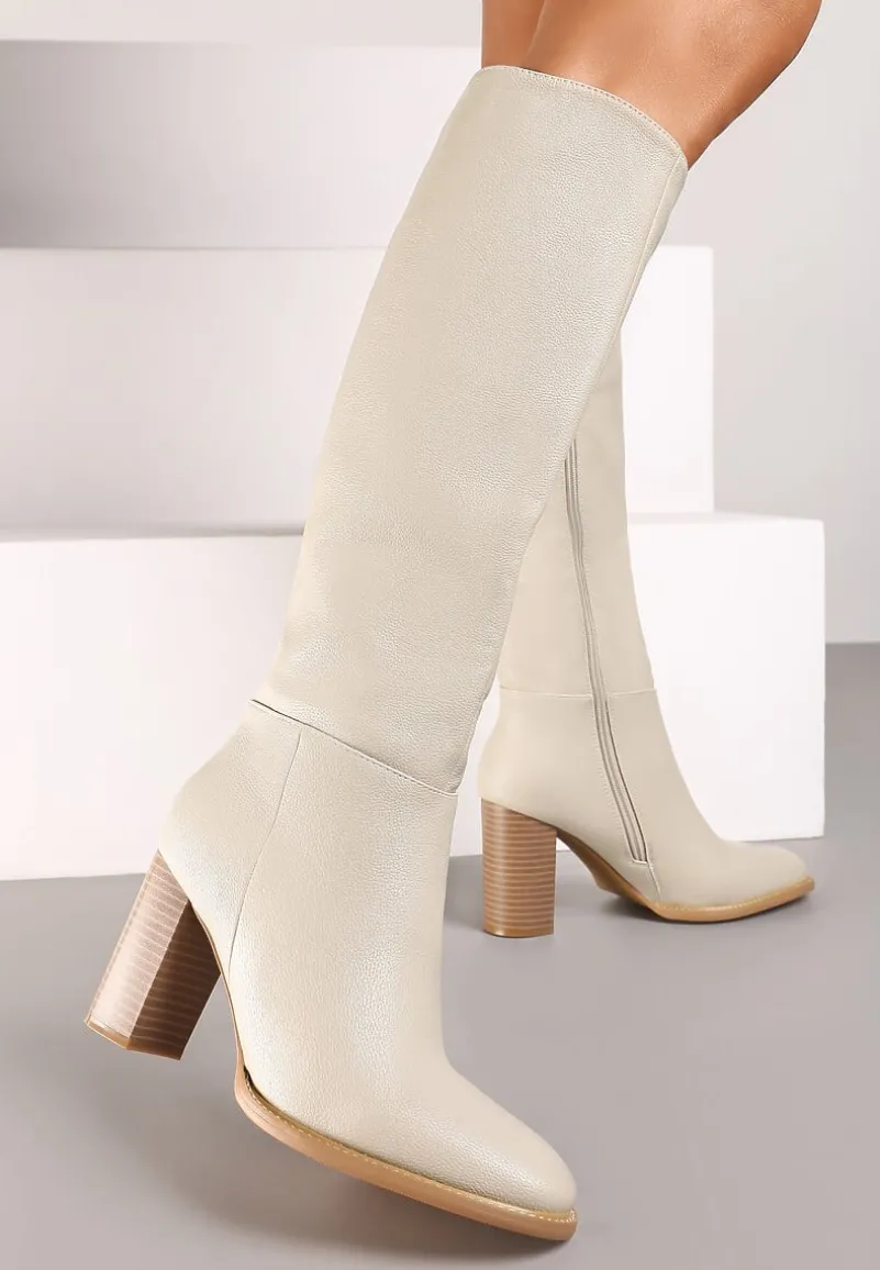 Beżowe Kozaki na Słupku z Lekkim Ociepleniem Hanissa