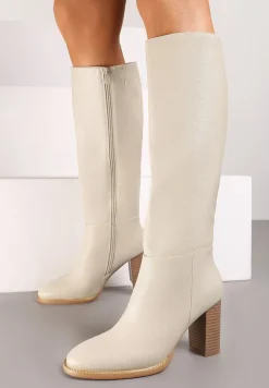 Beżowe Kozaki na Słupku z Lekkim Ociepleniem Hanissa