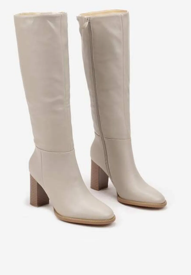 Beżowe Kozaki na Słupku z Lekkim Ociepleniem Hanissa