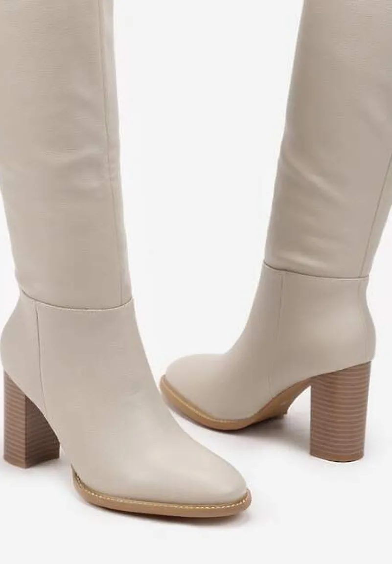 Beżowe Kozaki na Słupku z Lekkim Ociepleniem Hanissa