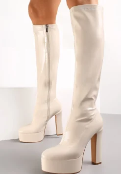 Beżowe Kozaki na Wysokim Słupku i Platformie Gussa