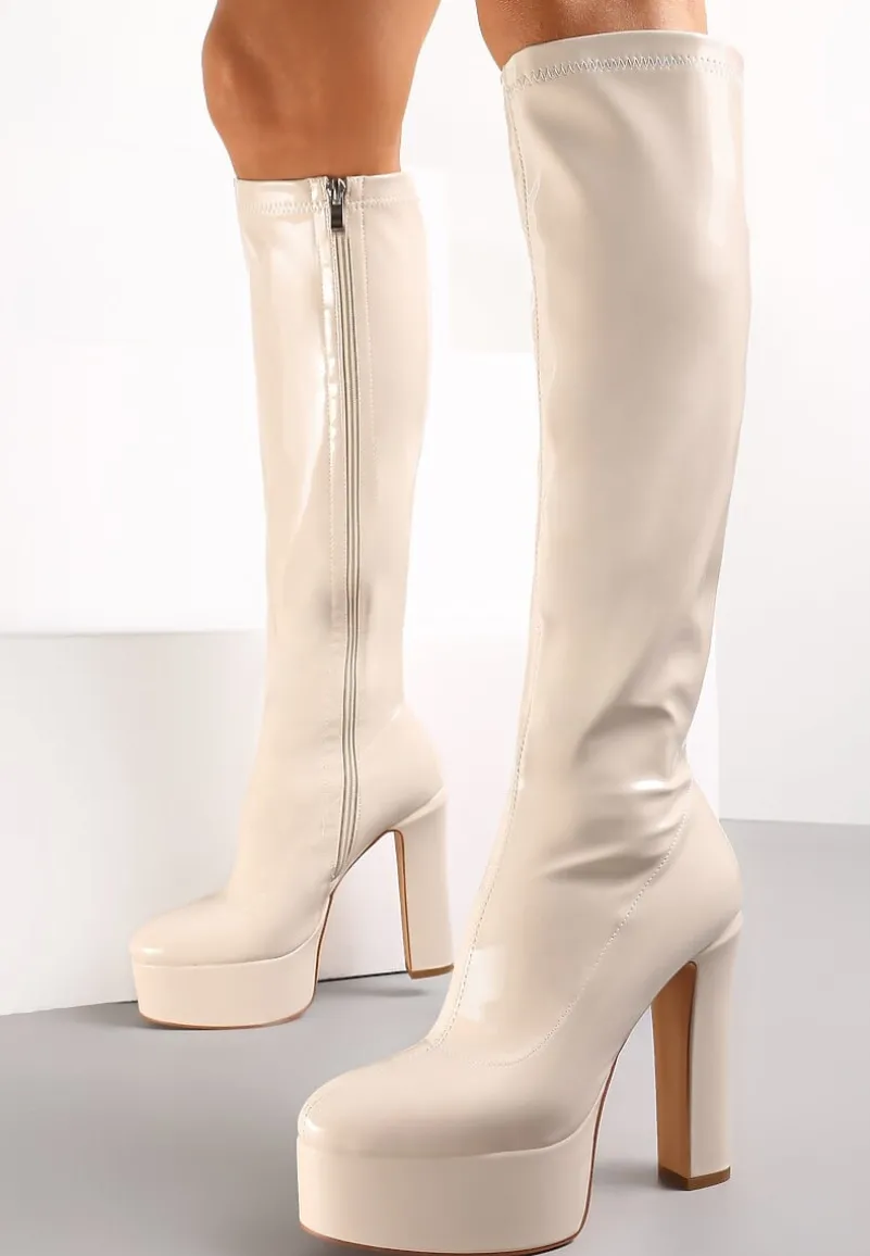 Beżowe Kozaki na Wysokim Słupku i Platformie Gussa