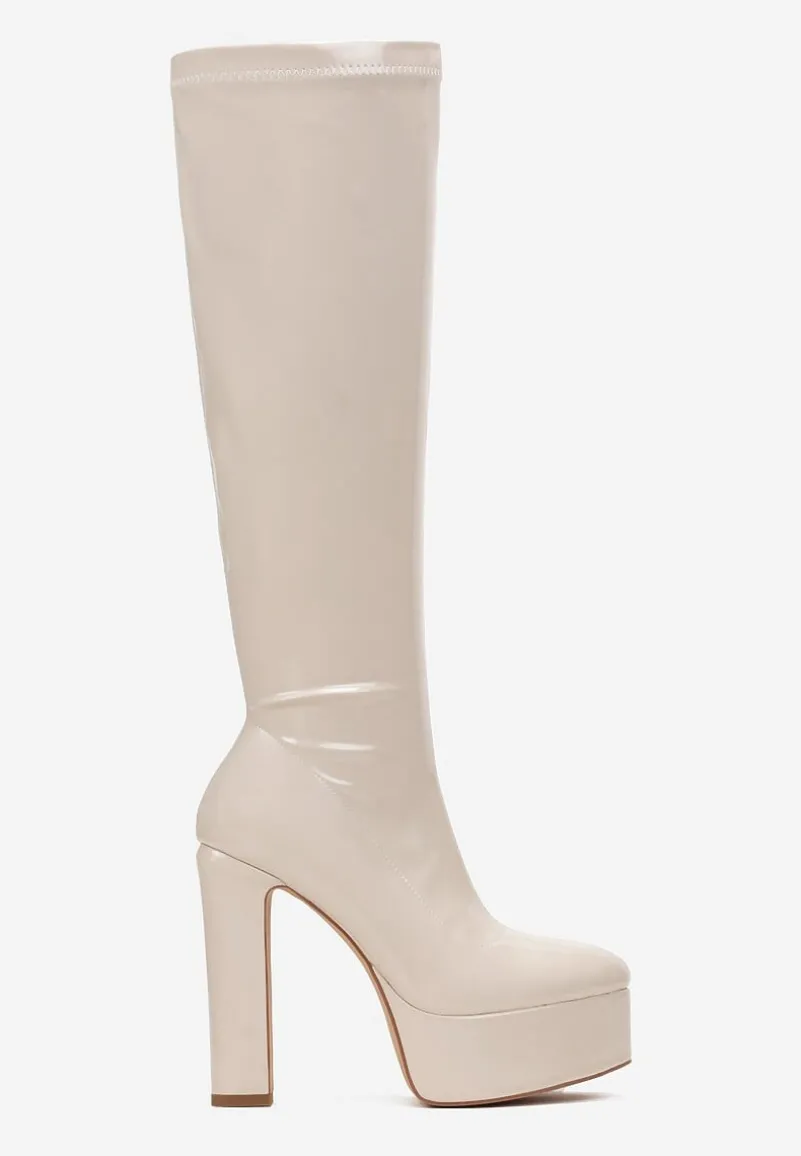 Beżowe Kozaki na Wysokim Słupku i Platformie Gussa