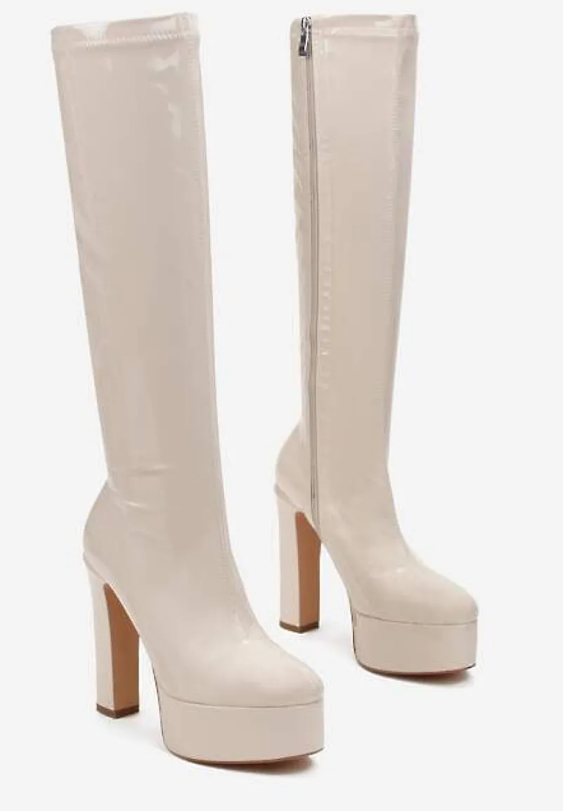 Beżowe Kozaki na Wysokim Słupku i Platformie Gussa