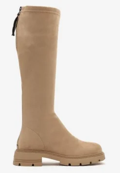 Beżowe Kozaki z Ekozamszu z Eleganckim Zapięciem z Tyłu na Suwak Sistaria