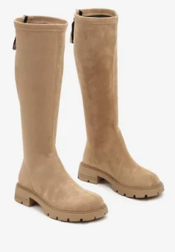 Beżowe Kozaki z Ekozamszu z Eleganckim Zapięciem z Tyłu na Suwak Sistaria