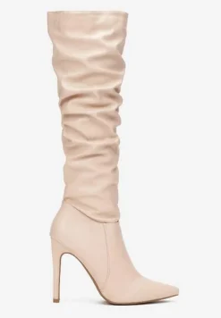 Beżowe Kozaki z Marszczeniem na Szpilce Shanneaidae