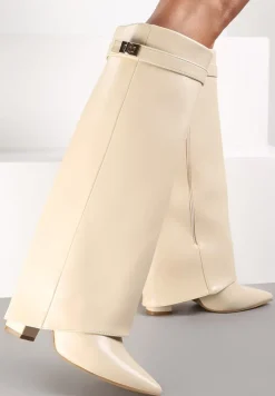 Beżowe Kozaki z Szeroką Cholewką i Szpiczastym Noskiem Sumehra