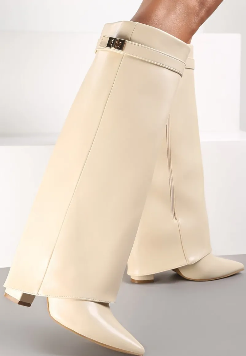 Beżowe Kozaki z Szeroką Cholewką i Szpiczastym Noskiem Sumehra