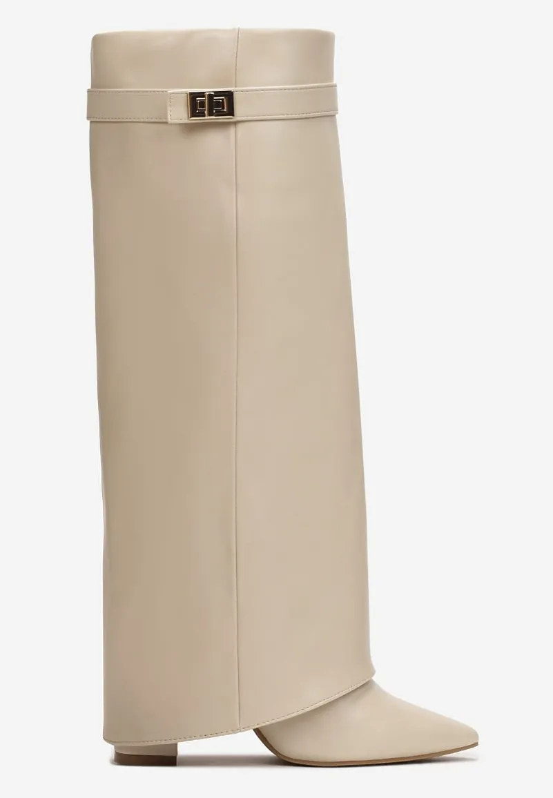 Beżowe Kozaki z Szeroką Cholewką i Szpiczastym Noskiem Sumehra