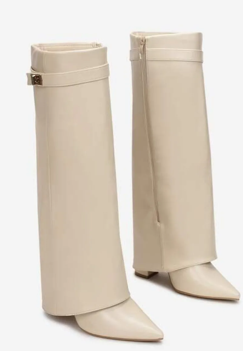 Beżowe Kozaki z Szeroką Cholewką i Szpiczastym Noskiem Sumehra