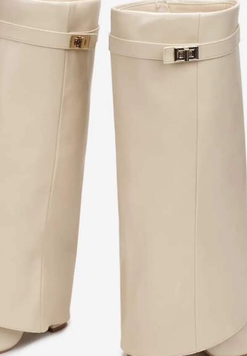 Beżowe Kozaki z Szeroką Cholewką i Szpiczastym Noskiem Sumehra