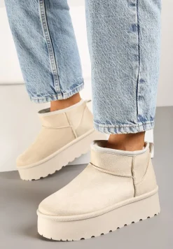 Beżowe Krótkie Śniegowce na Platformie Elenith