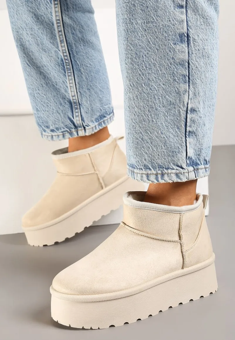 Beżowe Krótkie Śniegowce na Platformie Elenith