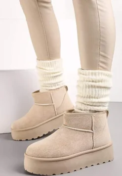 Beżowe Krótkie Śniegowce na Platformie Elenith