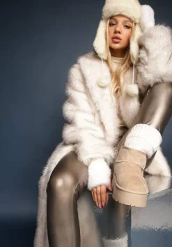 Beżowe Krótkie Śniegowce na Platformie Elenith