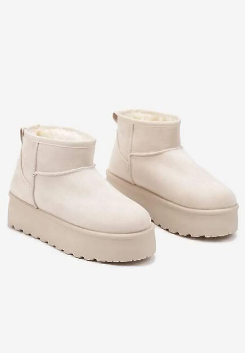 Beżowe Krótkie Śniegowce na Grubej Podeszwie Aranwen