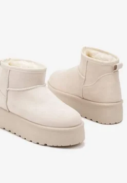 Beżowe Krótkie Śniegowce na Grubej Podeszwie Aranwen