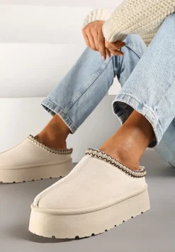 Beżowe Krótkie Śniegowce na Platformie Emalith