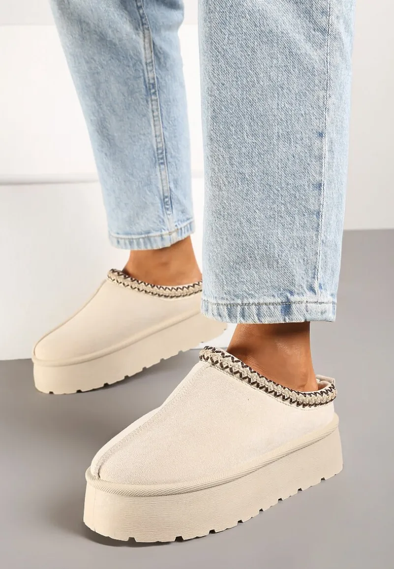 Beżowe Krótkie Śniegowce na Platformie Emalith