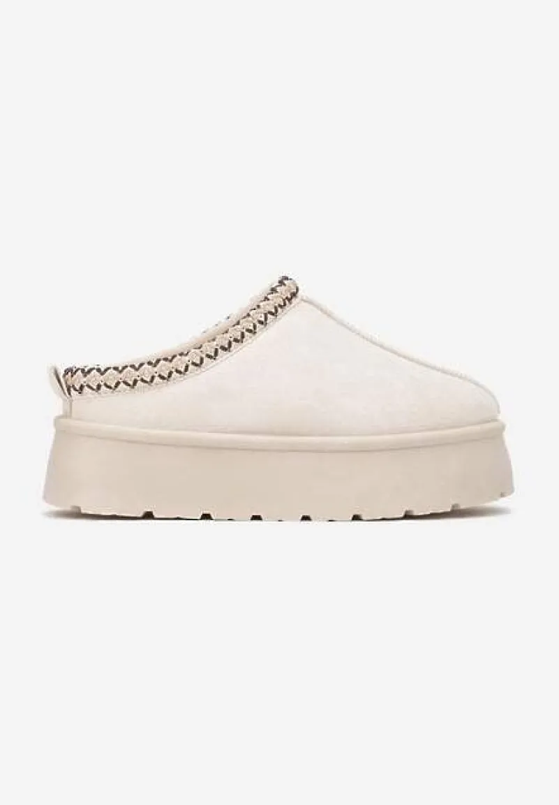 Beżowe Krótkie Śniegowce na Platformie Emalith