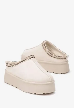 Beżowe Krótkie Śniegowce na Platformie Emalith