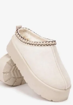 Beżowe Krótkie Śniegowce na Platformie Emalith