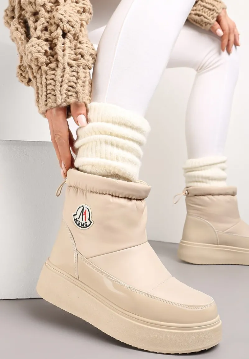 Beżowe Krótkie Śniegowce na Grubej Podeszwie ze Ściągaczem Mitta