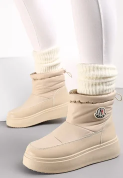Beżowe Krótkie Śniegowce na Grubej Podeszwie ze Ściągaczem Mitta