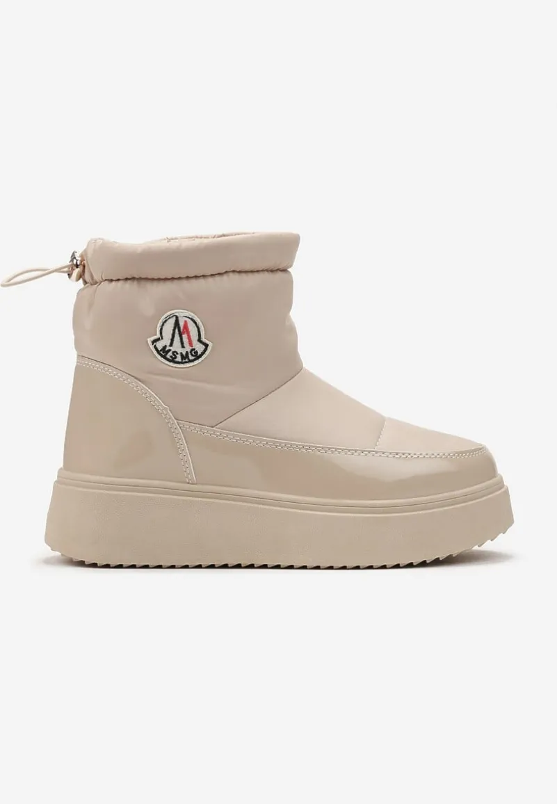 Beżowe Krótkie Śniegowce na Grubej Podeszwie ze Ściągaczem Mitta