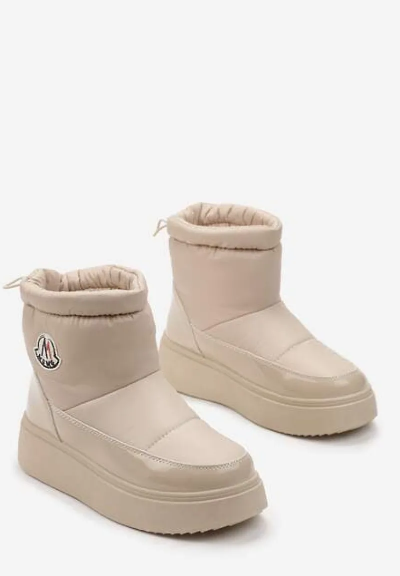 Beżowe Krótkie Śniegowce na Grubej Podeszwie ze Ściągaczem Mitta
