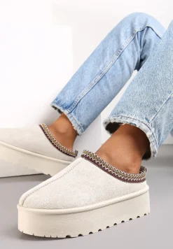 Beżowe Krótkie Śniegowce przed Kostkę na Platformie Noais