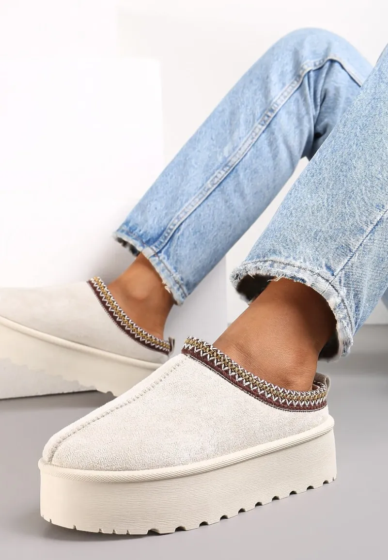 Beżowe Krótkie Śniegowce przed Kostkę na Platformie Noais