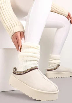 Beżowe Krótkie Śniegowce przed Kostkę na Platformie Noais